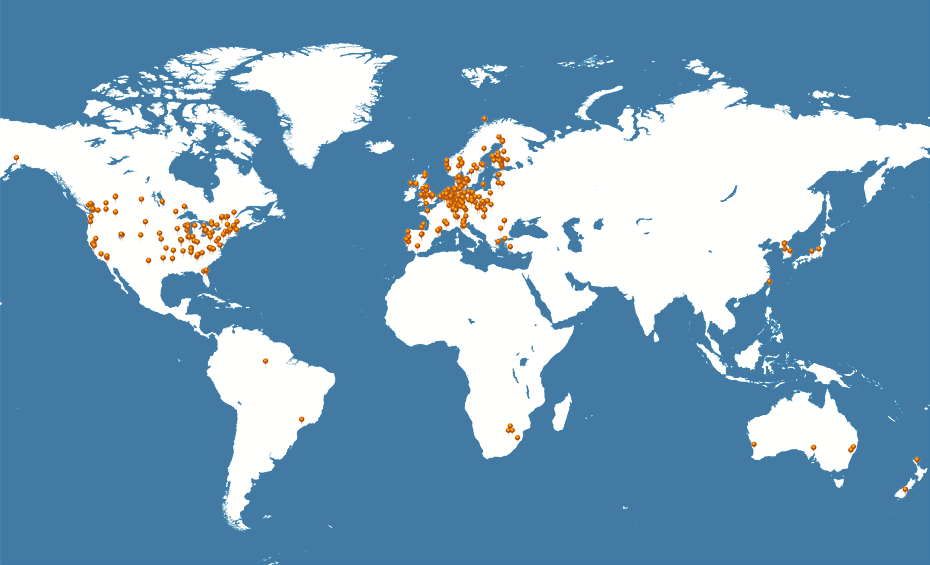 Map of worldwide volunteer locations