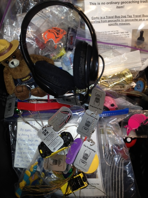 Bin of Trackables Travel Bugs