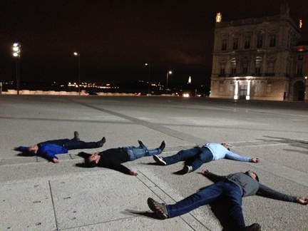 "Bruning" in Lisbon. It's kind of like planking, but on your back. 