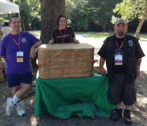 Amy (in middle) with the basket logbook
