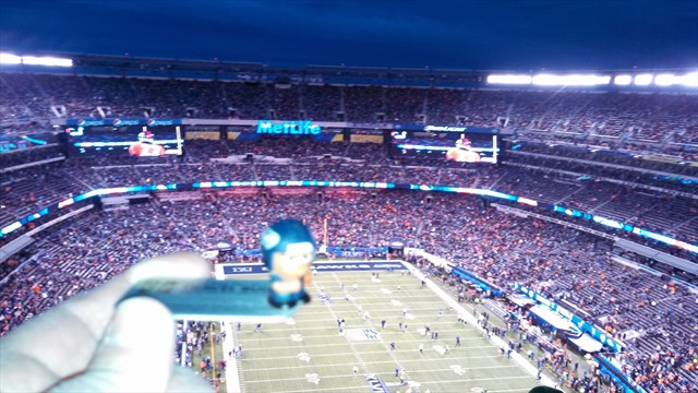 Geocaching Travel Bug at the MetLife Stadium during the Super Bowl XLVIII.