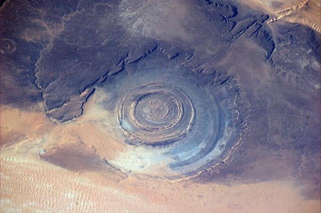 Richat Structure, Eye of the Sahara or blue eye of Africa, Geological circular feature in Sahara desert. 50 km across. sahara