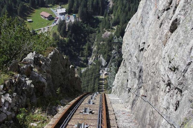 Hold on! The train you take to get to the Gelmsersee takes on a 106% grade! Photo by geocacher vomhoger.