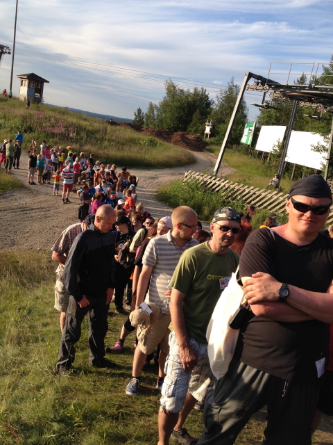 Queue waiting to sign coffee event logbook