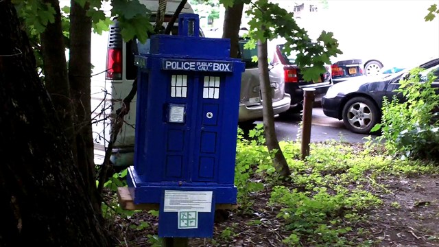 The TARDIS in the wild. Photo by geocacher Lost From New York