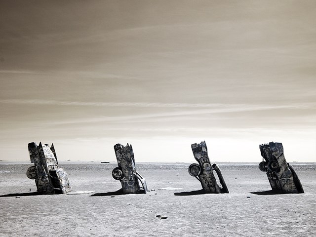 The Cadillacs look even cooler in infra-red. Photo by geocacher hzoi