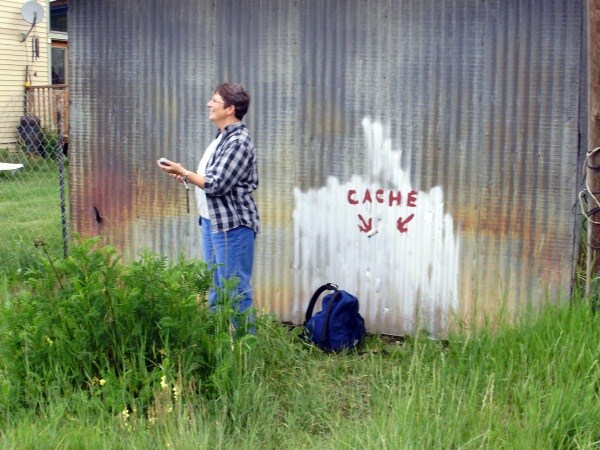 Chick-A-D struggling to find the cache. Maybe one day she'll find it.