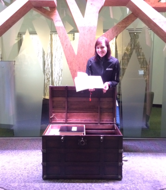 Holly in the Geocaching HQ lobby