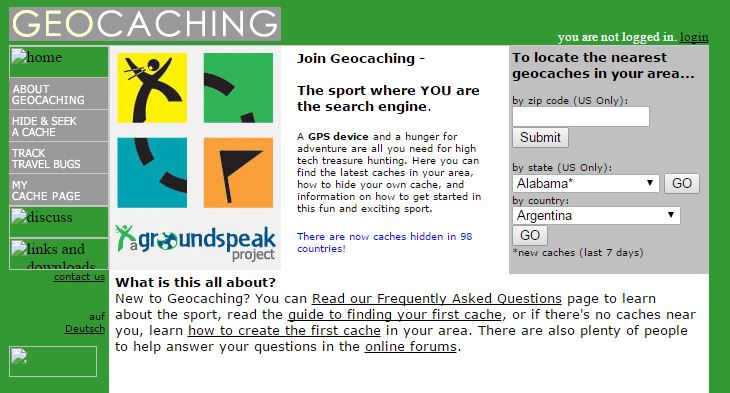 Geocaching.com homepage  circa early 2002 