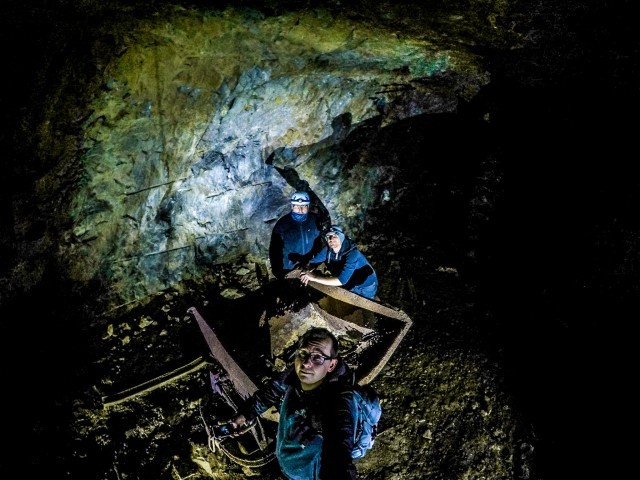Benny, Alexander and Tim training for the Alp crossing at an abandoned mine.