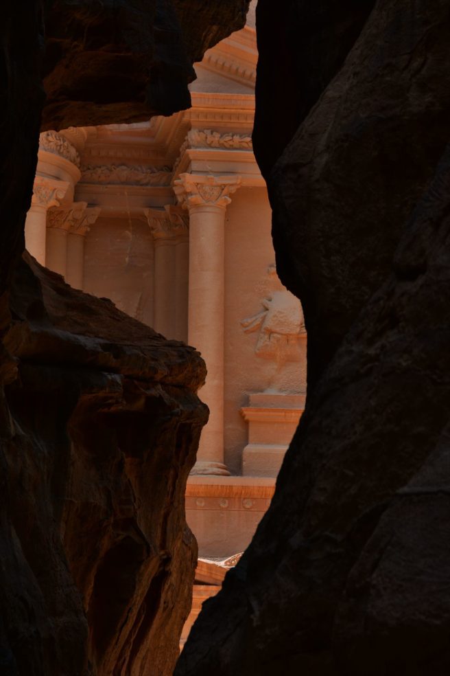Approaching Al Khazneh (the Treasury) through the Siq