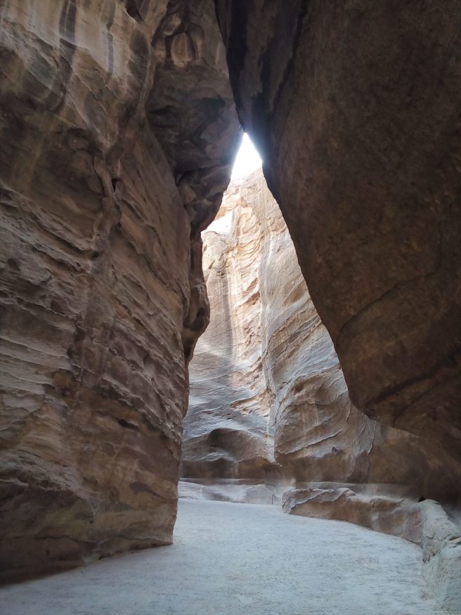 Sandstone slot canyon known as the Siq