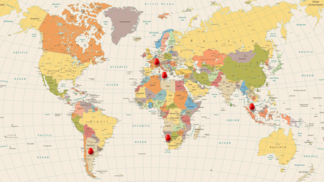 Five new Geocaching country souvenirs: Argentina, Liechtenstein, Malta, Namibia, and Malaysia