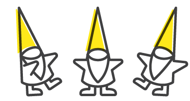 Three GIFF gnomes, the mascots of GIFF.