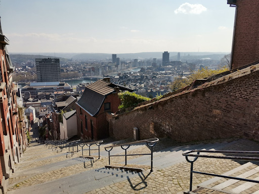 Looking down towards the city from atop the staircase at Montagne de Bueren.